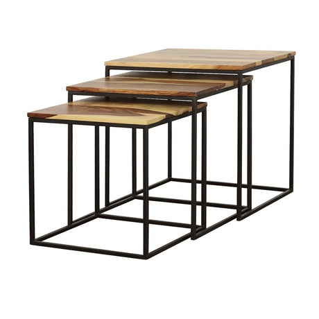 Belcourt Natural and Black 3-Piece Square Nesting Tables from Coaster - Luna Furniture