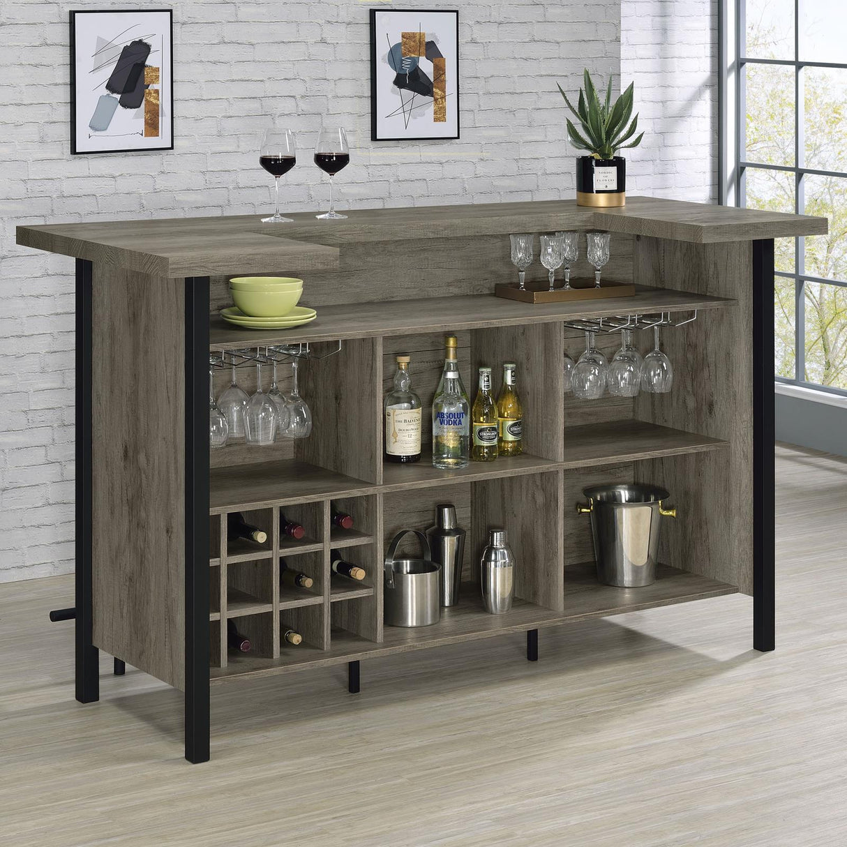 Bellemore Gray Driftwood and Black Bar Unit with Footrest from Coaster - Luna Furniture