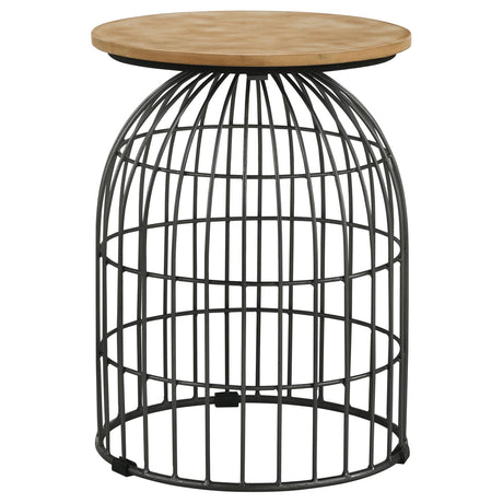 Bernardo Natural and Gunmetal Round Accent Table with Bird Cage Base from Coaster - Luna Furniture