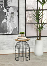 Bernardo Natural and Gunmetal Round Accent Table with Bird Cage Base from Coaster - Luna Furniture