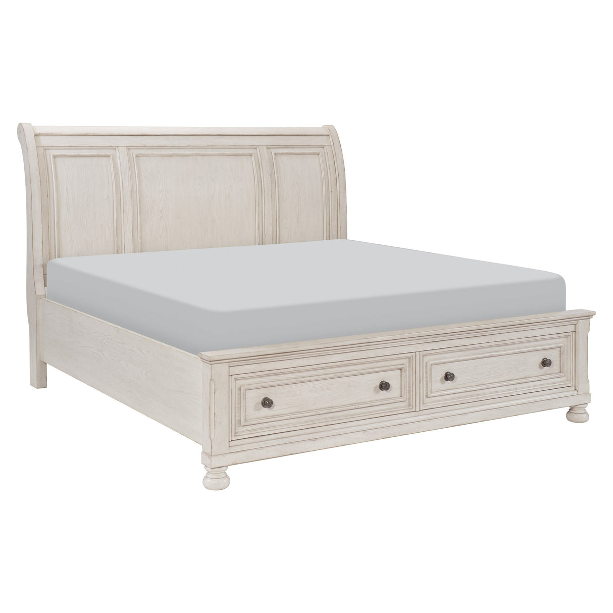Bethel Wire Brushed White King Sleigh Storage Platform Bed from Homelegance - Luna Furniture