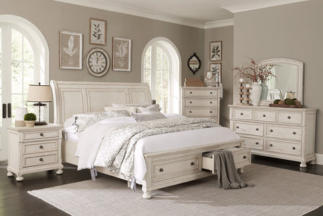 Bethel Wire Brushed White Sleigh Storage Platform Bedroom Set from Homelegance - Luna Furniture