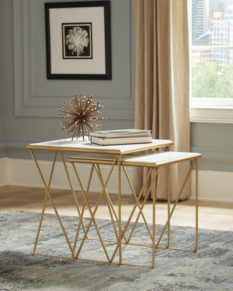 Bette White and Gold 2-Piece Nesting Table Set from Coaster - Luna Furniture