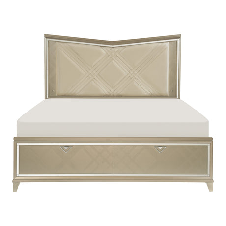Bijou Champagne King LED Upholstered Storage Platform Bed from Homelegance - Luna Furniture