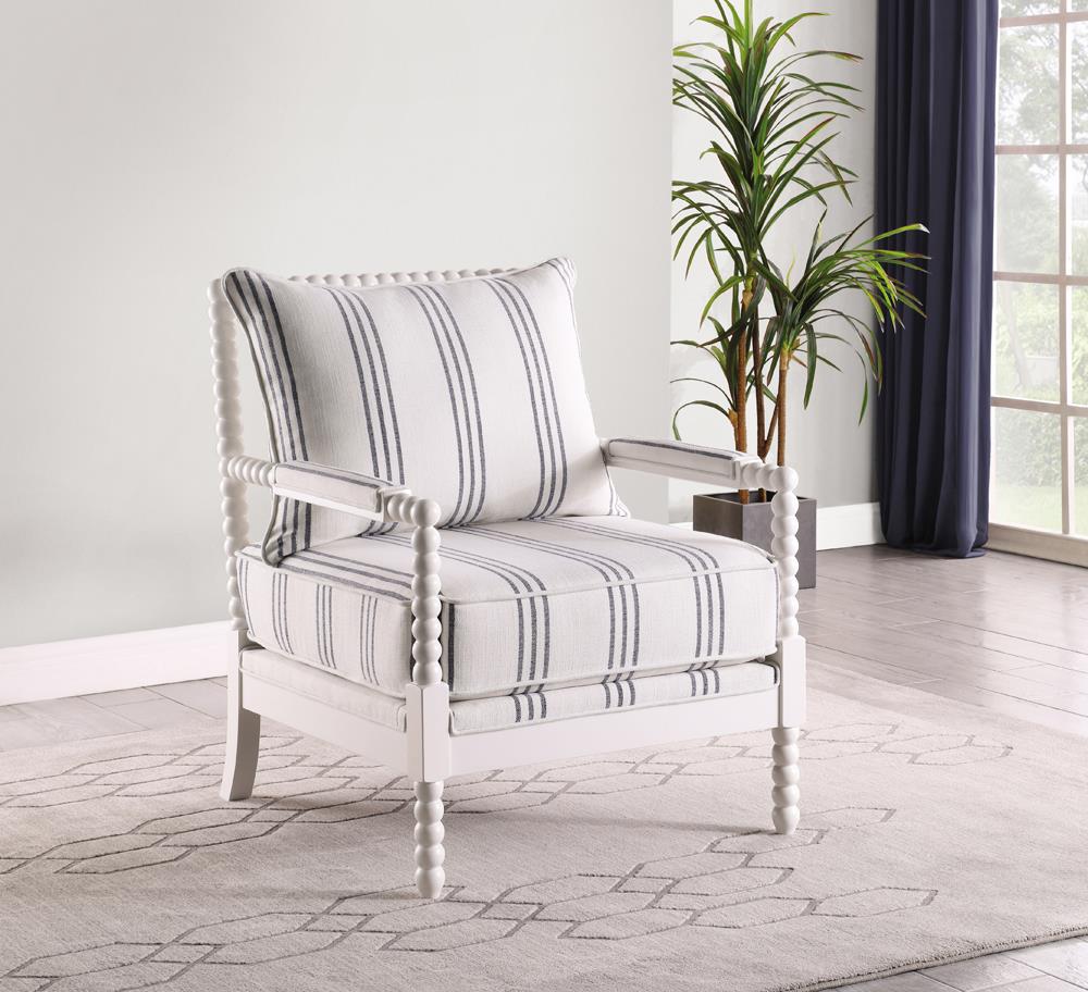 Blanchett White and Navy Upholstered Accent Chair with Spindle Accent from Coaster - Luna Furniture
