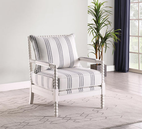 Blanchett White and Navy Upholstered Accent Chair with Spindle Accent from Coaster - Luna Furniture