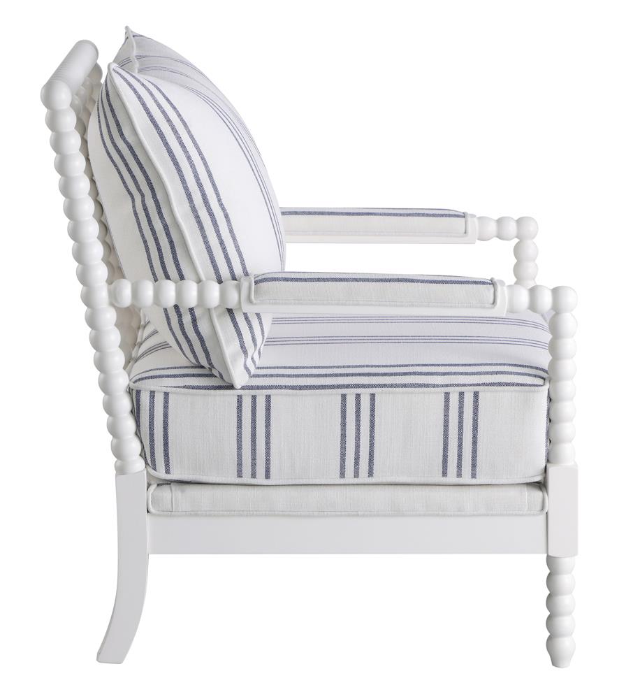 Blanchett White and Navy Upholstered Accent Chair with Spindle Accent from Coaster - Luna Furniture