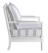 Blanchett White and Navy Upholstered Accent Chair with Spindle Accent from Coaster - Luna Furniture