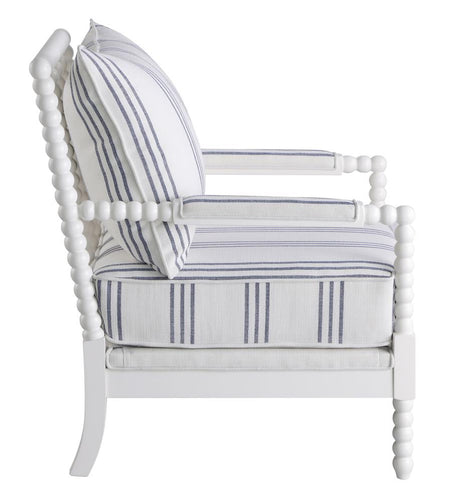 Blanchett White and Navy Upholstered Accent Chair with Spindle Accent from Coaster - Luna Furniture