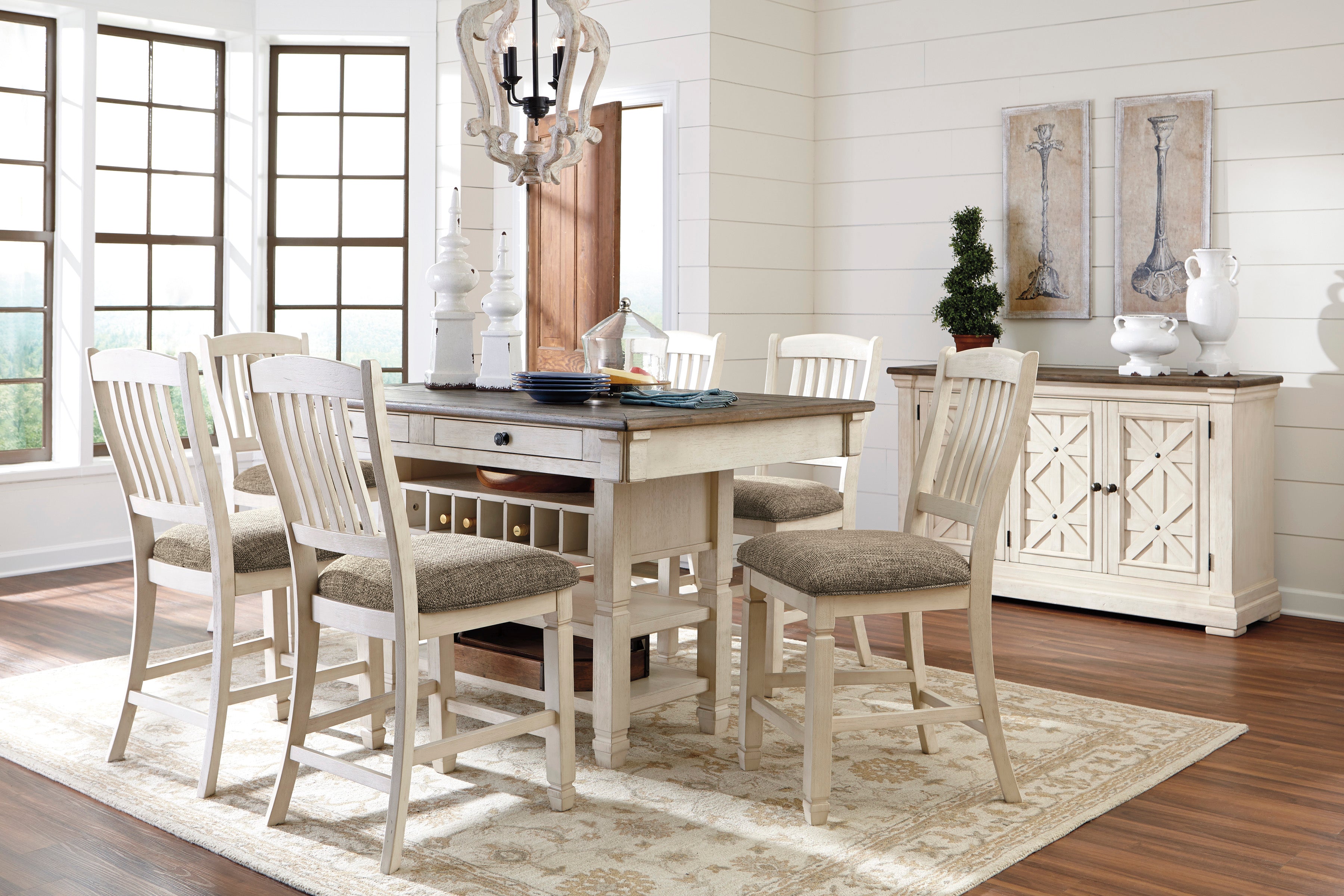 NATAL DESIGN×castelmerlino TABLE 120×60 Ashley Bolanburg Antique White-Oak Counter Height Set - Luna Furniture