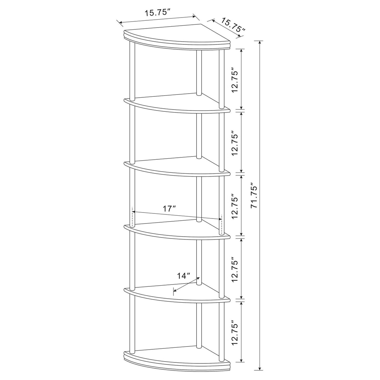 Bonwick Cappuccino 5-Shelf Corner Bookshelf from Coaster - Luna Furniture