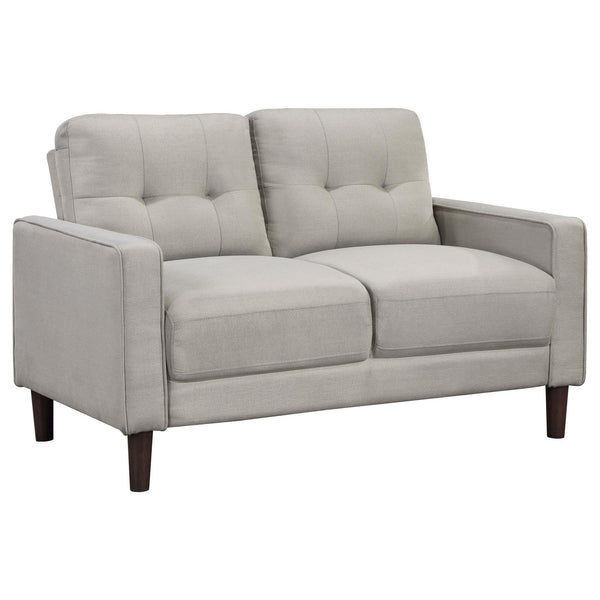 Bowen Beige Upholstered Track Arms Tufted Loveseat