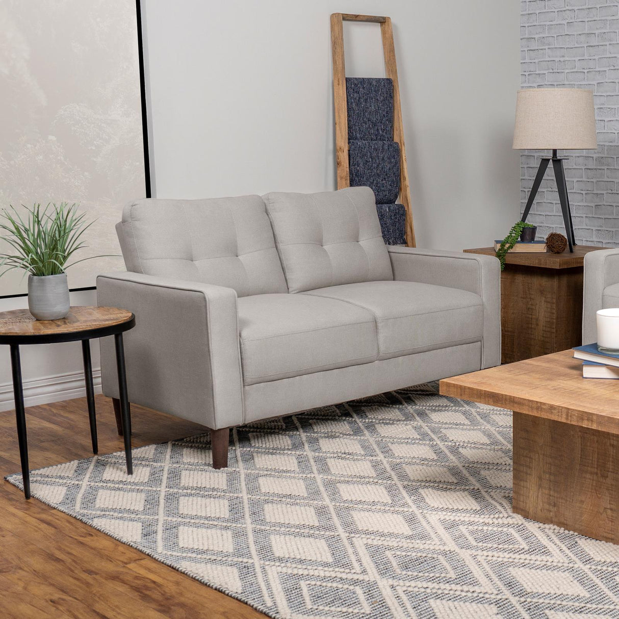Bowen Beige Upholstered Track Arms Tufted Loveseat from Coaster - Luna Furniture