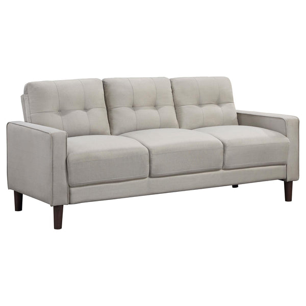 Bowen Beige Upholstered Track Arms Tufted Sofa