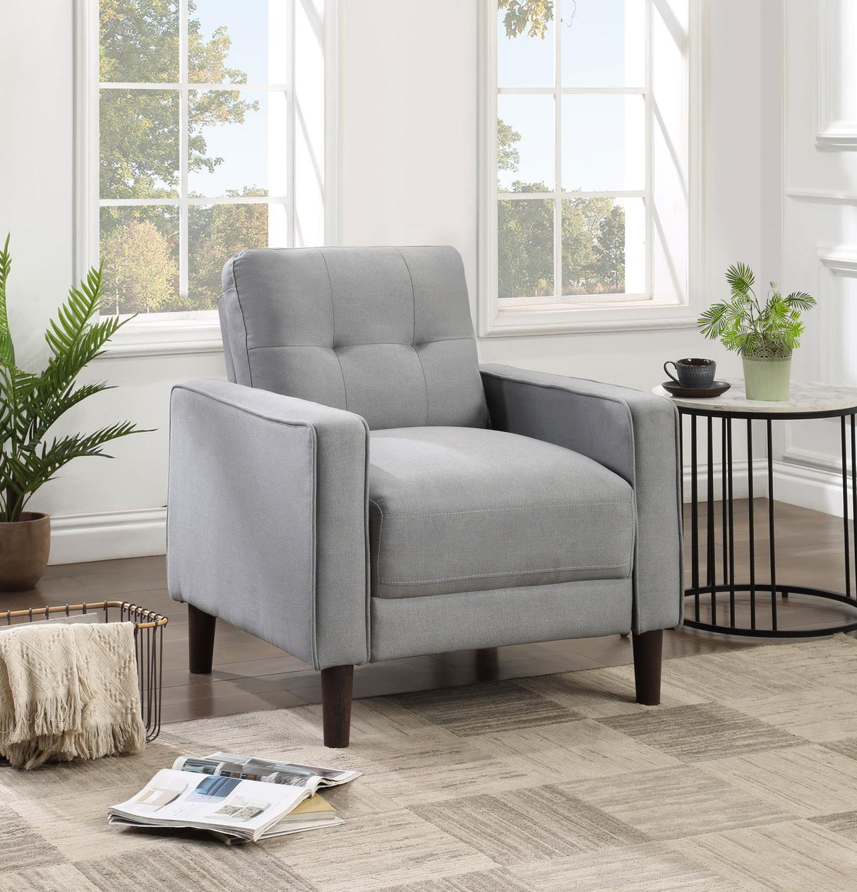 Bowen Gray Upholstered Track Arms Tufted Chair from Coaster - Luna Furniture