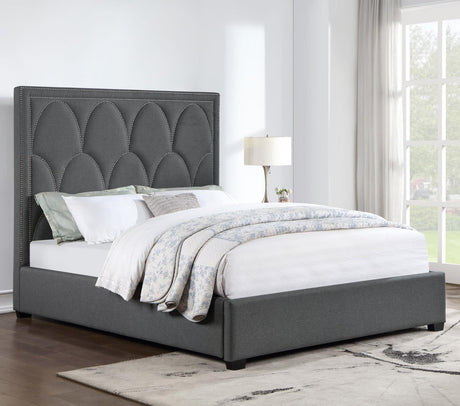 Bowfield Charcoal Upholstered Bed with Nailhead Trim from Coaster - Luna Furniture