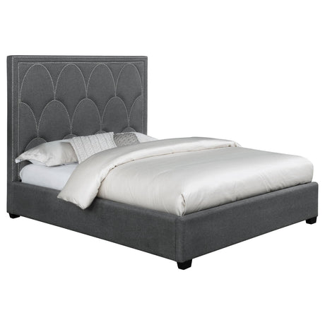 Bowfield Charcoal Upholstered Bed with Nailhead Trim from Coaster - Luna Furniture