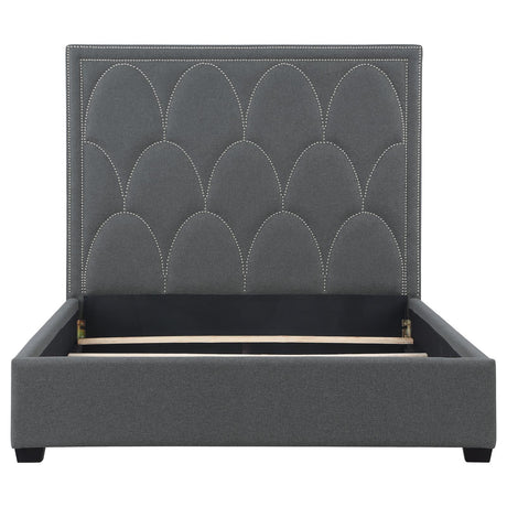 Bowfield Charcoal Upholstered Bed with Nailhead Trim from Coaster - Luna Furniture