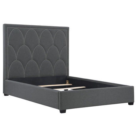 Bowfield Charcoal Upholstered Bed with Nailhead Trim from Coaster - Luna Furniture