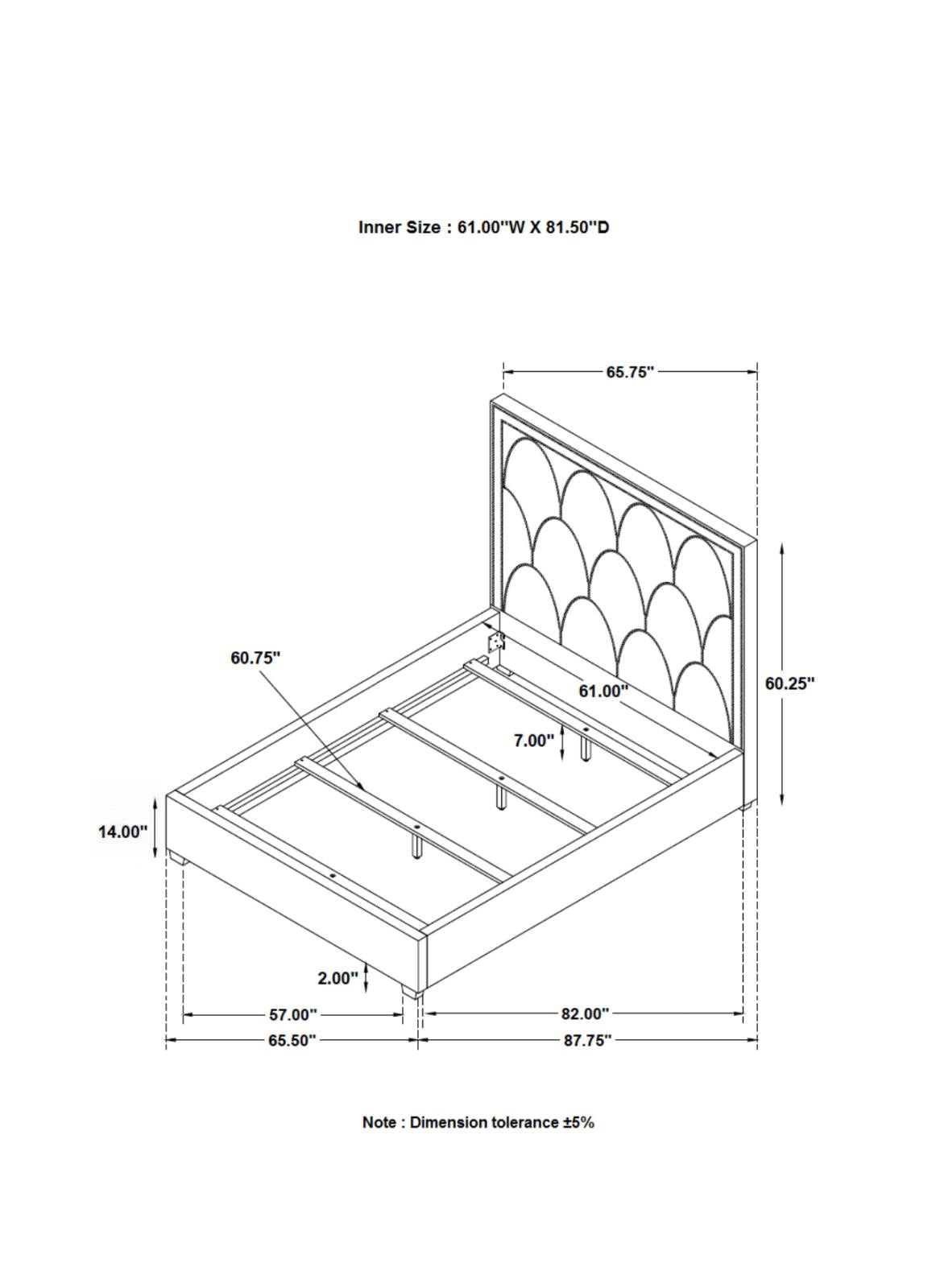 Bowfield Charcoal Upholstered Bed with Nailhead Trim from Coaster - Luna Furniture