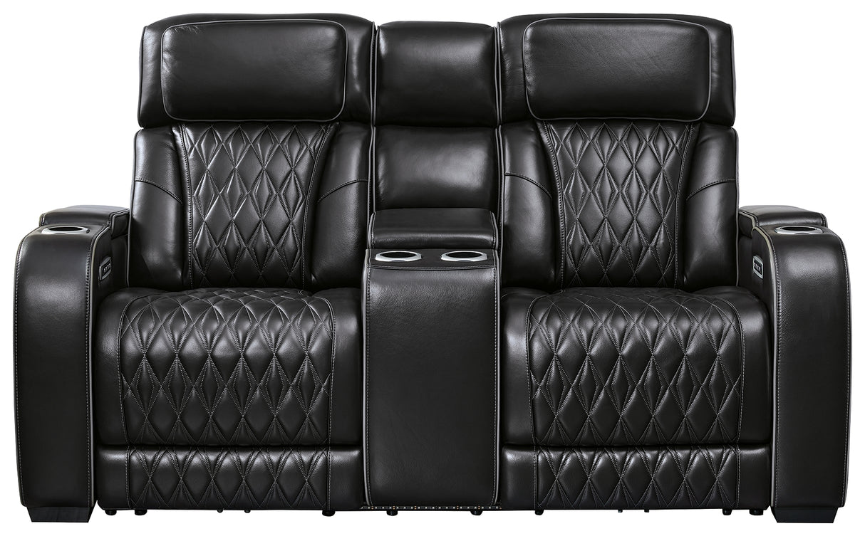 Boyington Black Power Reclining Loveseat with Console from Ashley - Luna Furniture