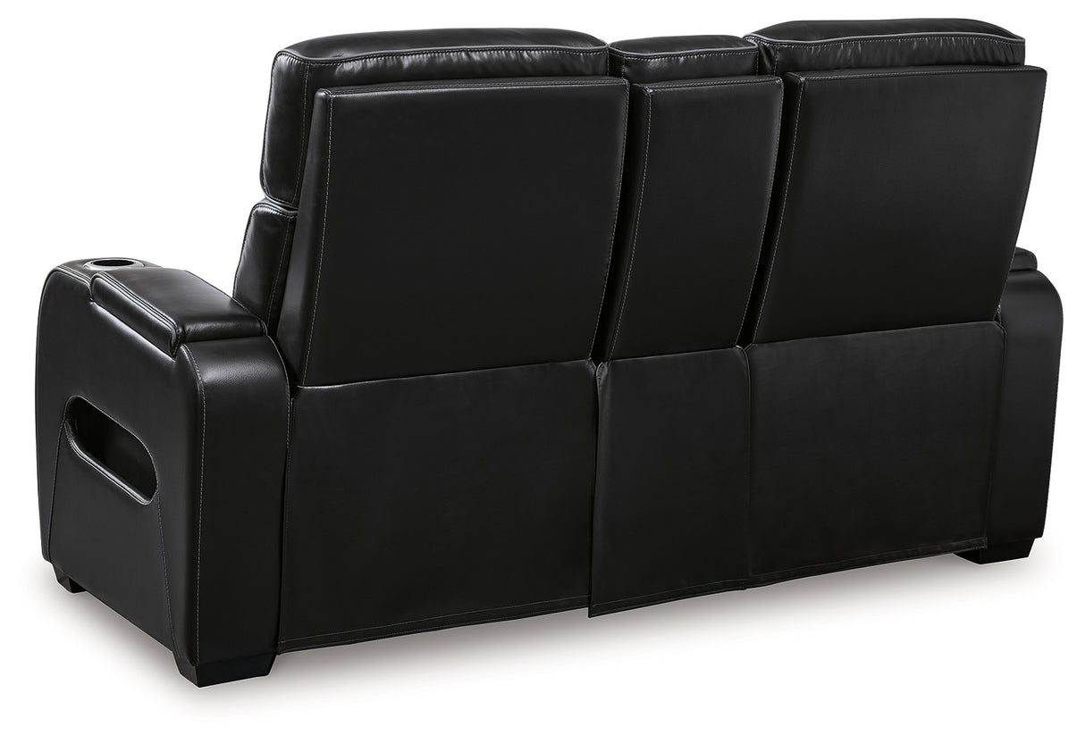 Boyington Black Power Reclining Loveseat with Console from Ashley - Luna Furniture