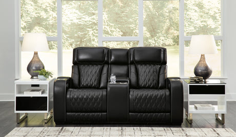Boyington Black Power Reclining Loveseat with Console from Ashley - Luna Furniture