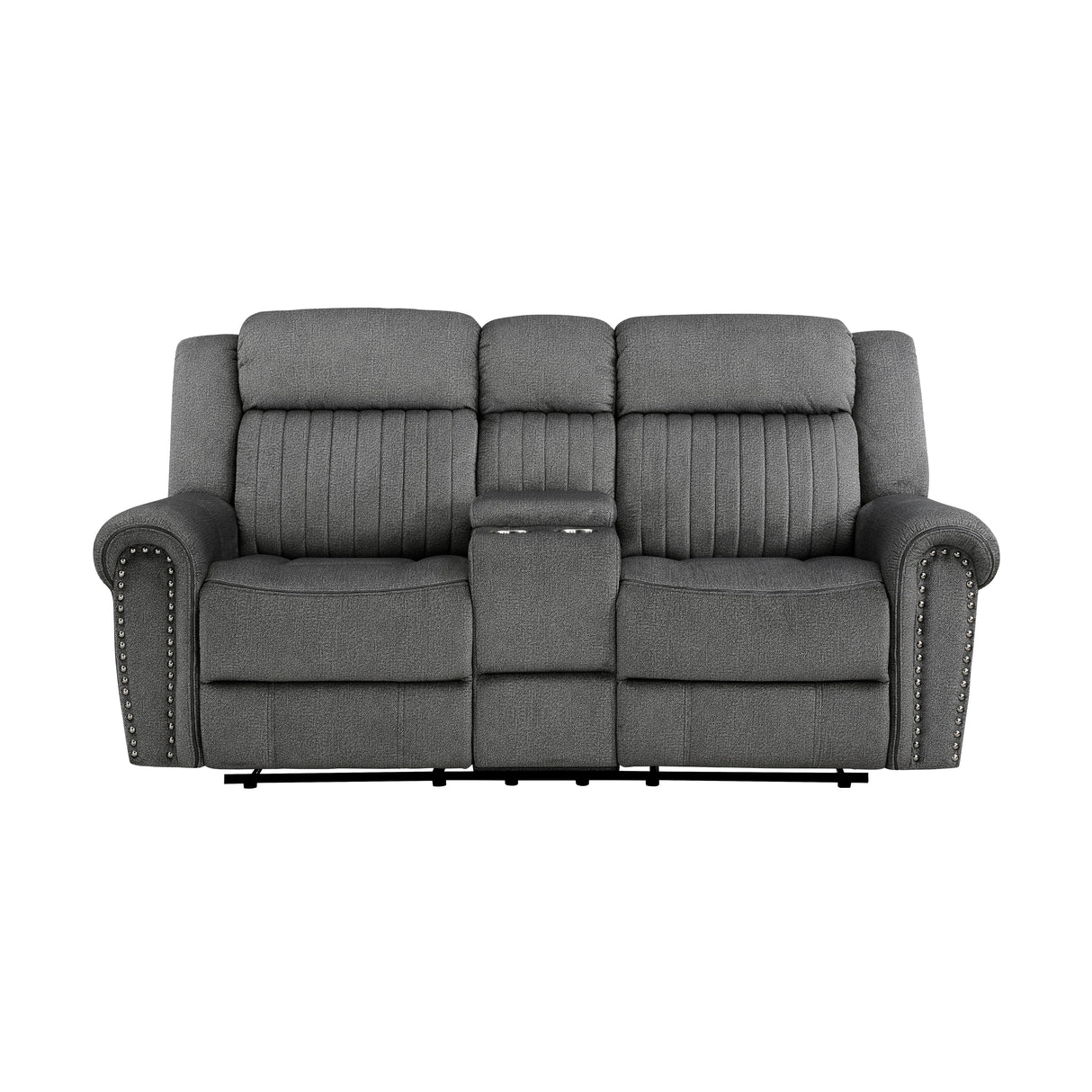 Brennen Charcoal Double Reclining Loveseat with Center Console from Homelegance - Luna Furniture