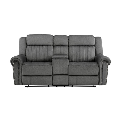 Brennen Charcoal Double Reclining Loveseat with Center Console from Homelegance - Luna Furniture