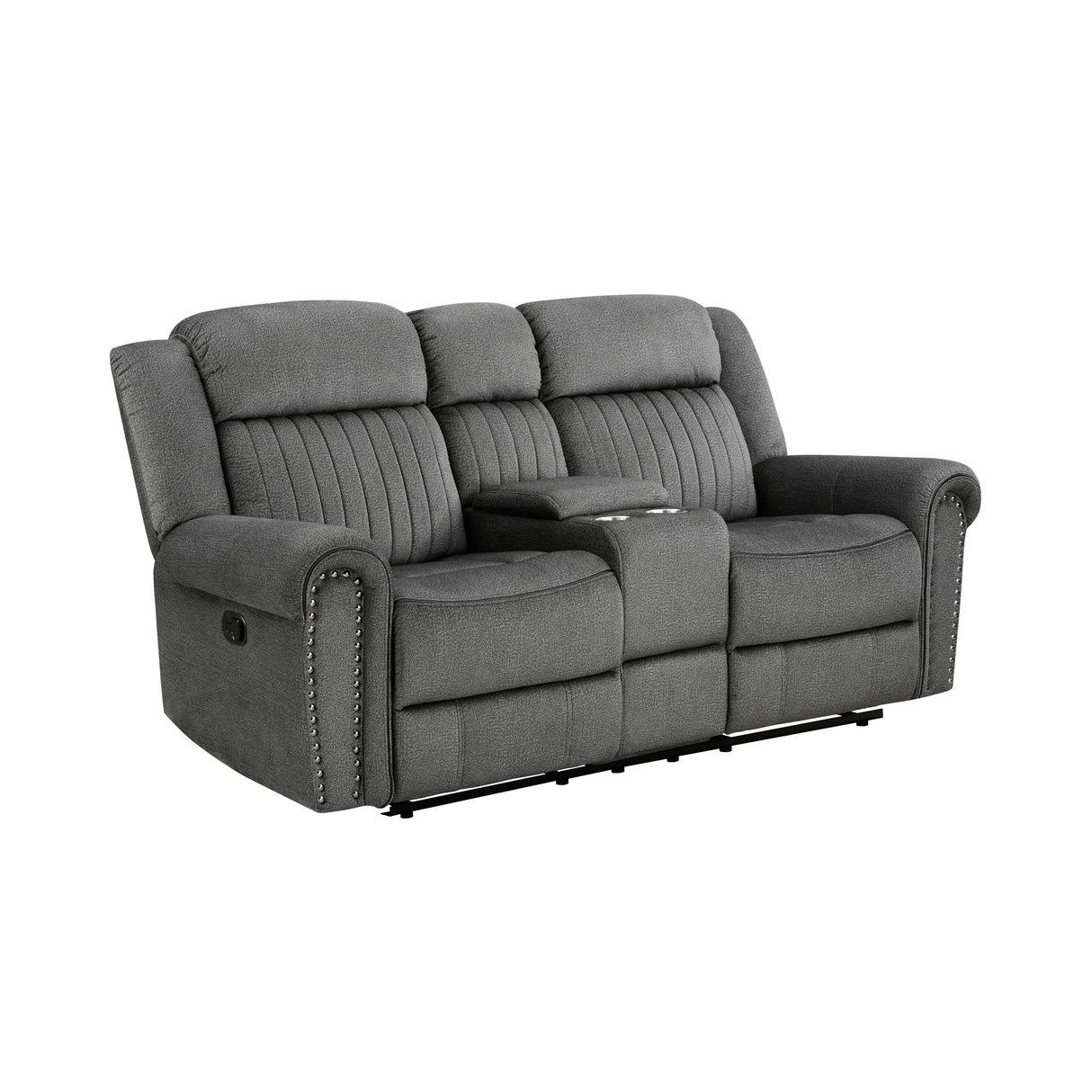 Brennen Charcoal Double Reclining Loveseat with Center Console from Homelegance - Luna Furniture