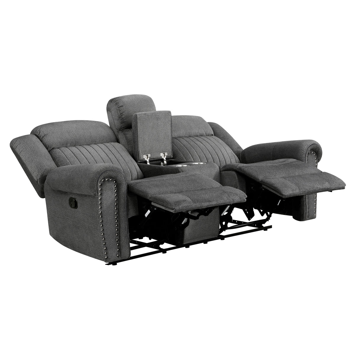 Brennen Charcoal Double Reclining Loveseat with Center Console from Homelegance - Luna Furniture