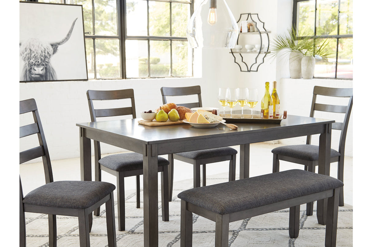 Bridson Gray Dining Table and Chairs with Bench from Ashley - Luna Furniture