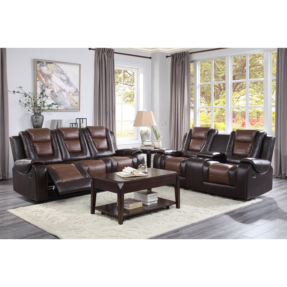 Homelegance Briscoe Brown Double Reclining Living Room Set - Luna