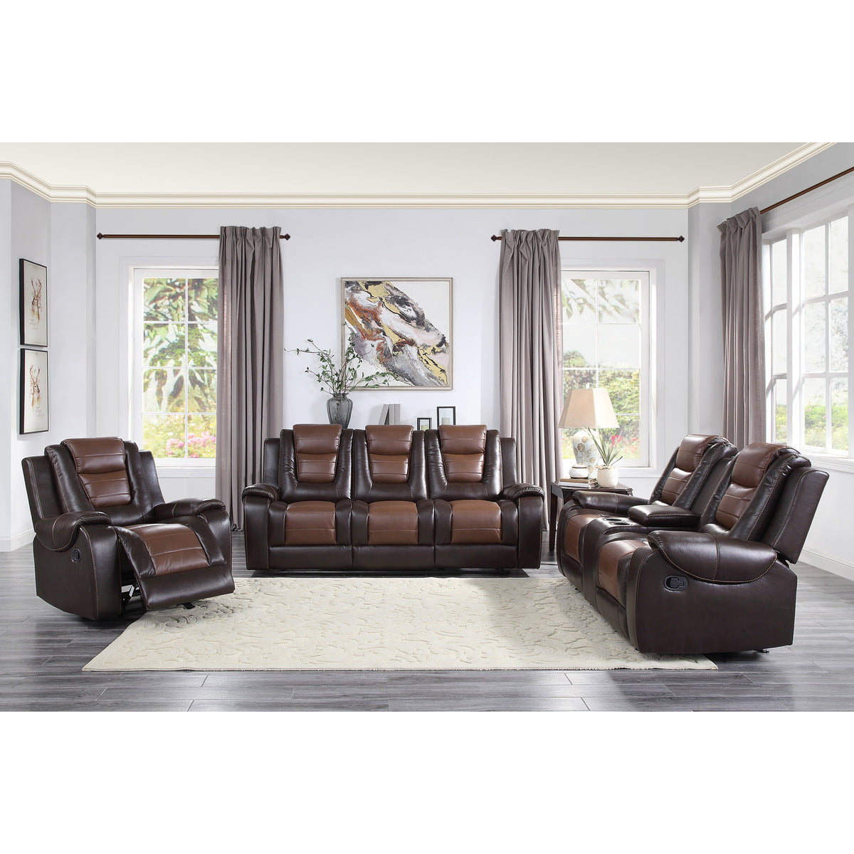 Homelegance Briscoe Brown Double Reclining Living Room Set - Luna