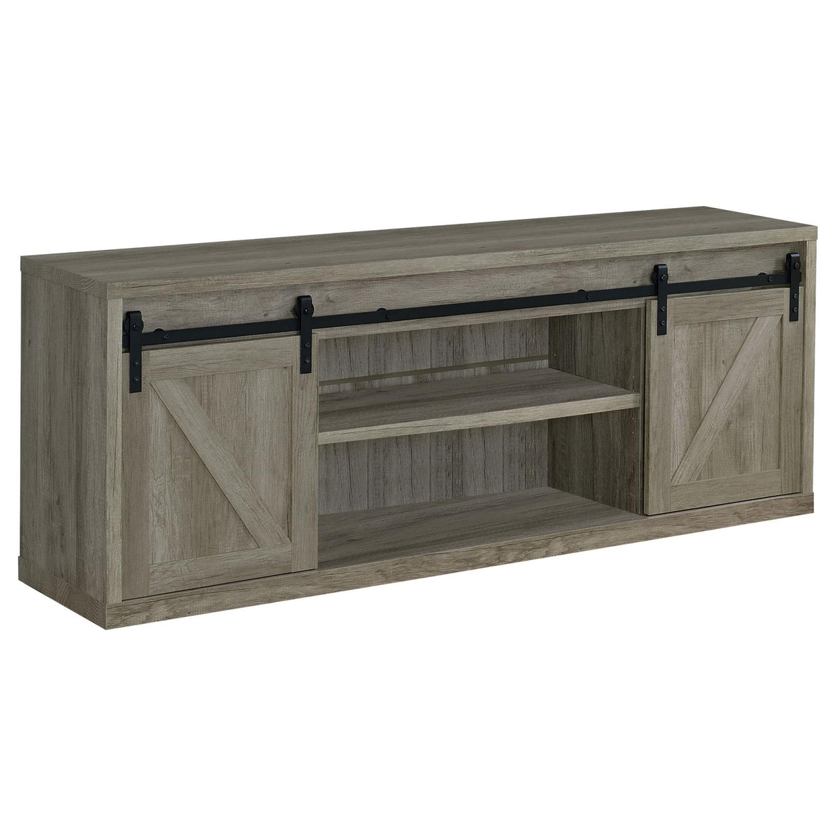 Brockton Gray Driftwood 71-inch 3-Shelf Sliding Doors TV Console from Coaster - Luna Furniture