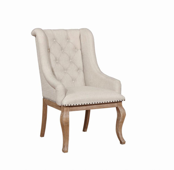Brockway Cove Cream and Barley Brown Tufted Arm Chairs, Set of 2