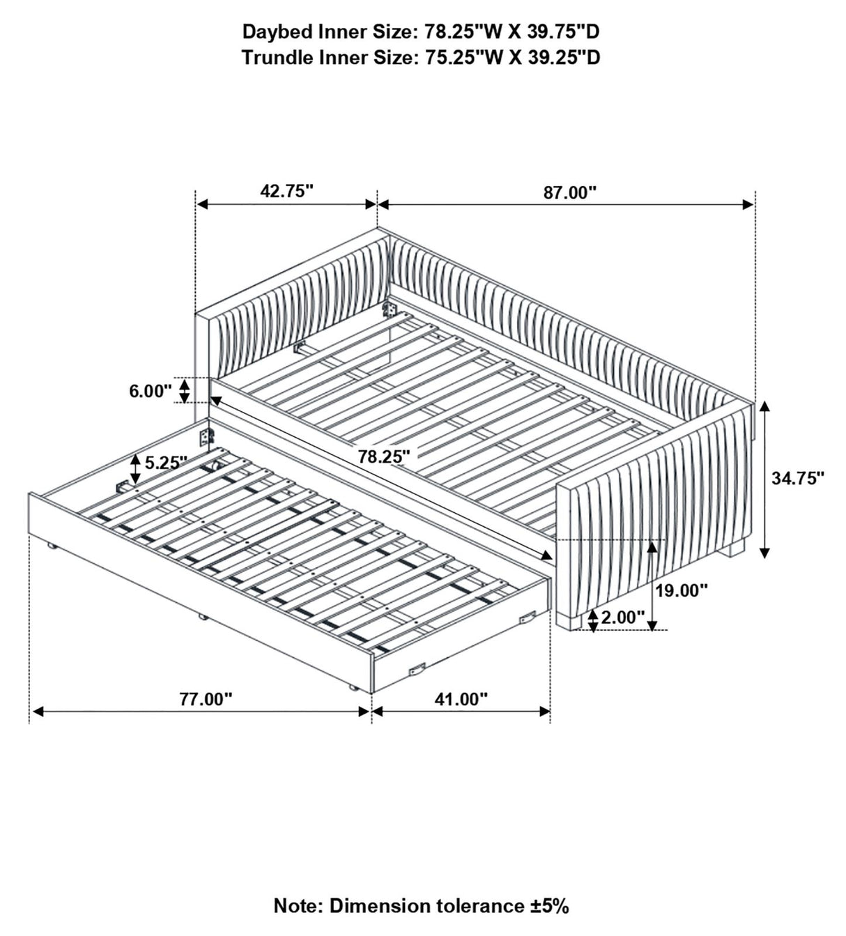 Brodie Gray Upholstered Twin Daybed with Trundle from Coaster - Luna Furniture