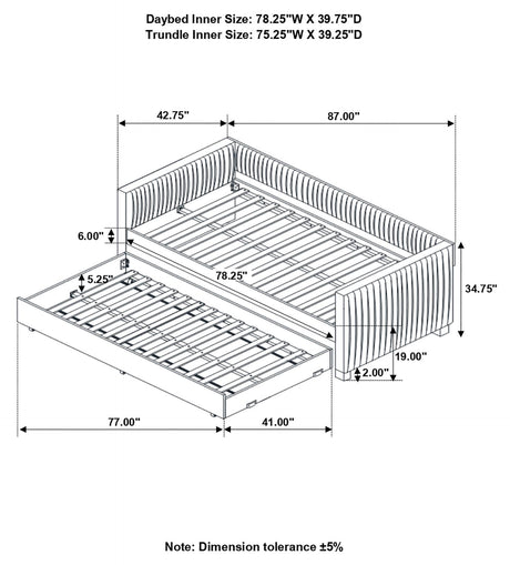 Brodie Gray Upholstered Twin Daybed with Trundle from Coaster - Luna Furniture