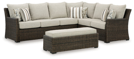 Brook Ranch Brown Outdoor Sofa Sectional/Bench with Cushion from Ashley - Luna Furniture