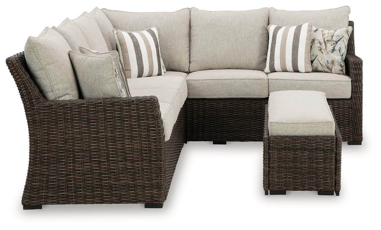 Brook Ranch Brown Outdoor Sofa Sectional/Bench with Cushion from Ashley - Luna Furniture