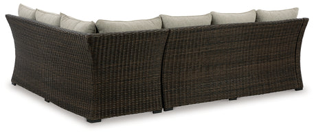 Brook Ranch Brown Outdoor Sofa Sectional/Bench with Cushion from Ashley - Luna Furniture