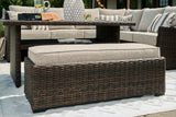 Brook Ranch Brown Outdoor Sofa Sectional/Bench with Cushion from Ashley - Luna Furniture