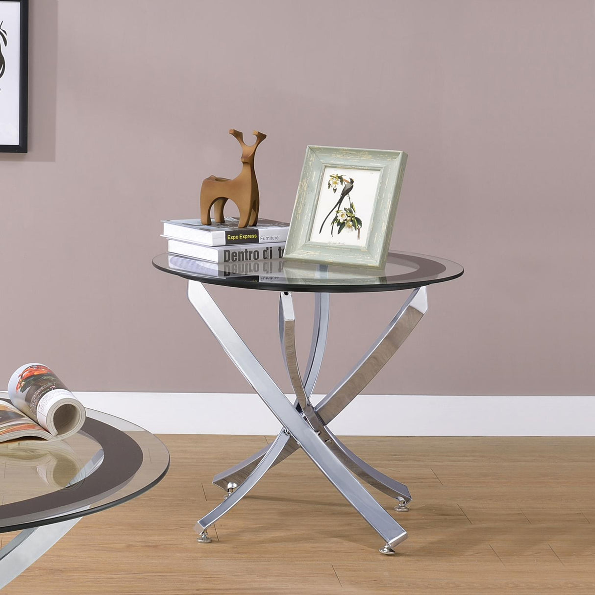 Brooke Chrome and Black Glass Top End Table from Coaster - Luna Furniture