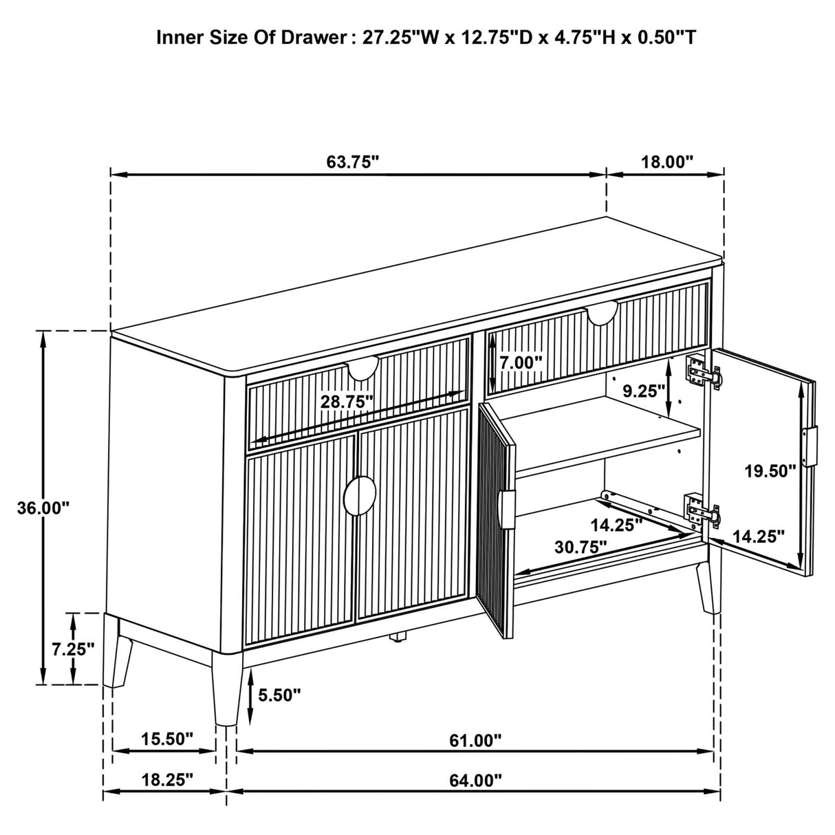 Brookmead Black 2-Drawer Sideboard Buffet with Storage Cabinet from Coaster - Luna Furniture