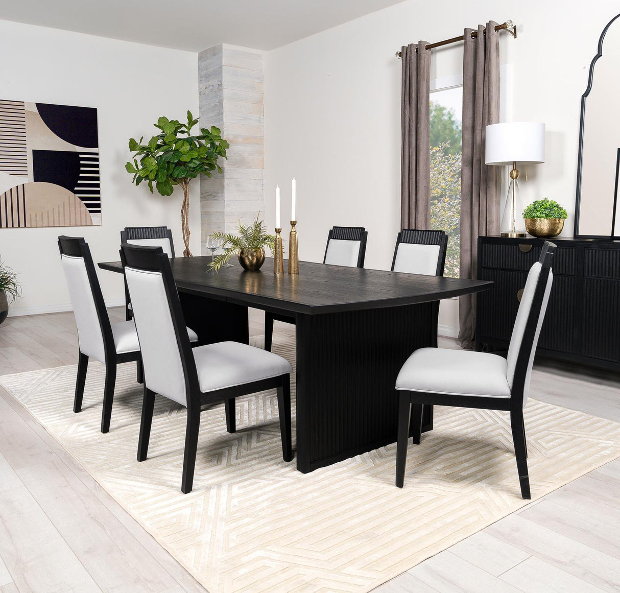 Brookmead Black 7-Piece Rectangular Dining Set with 18" Removable Extension Leaf from Coaster - Luna Furniture
