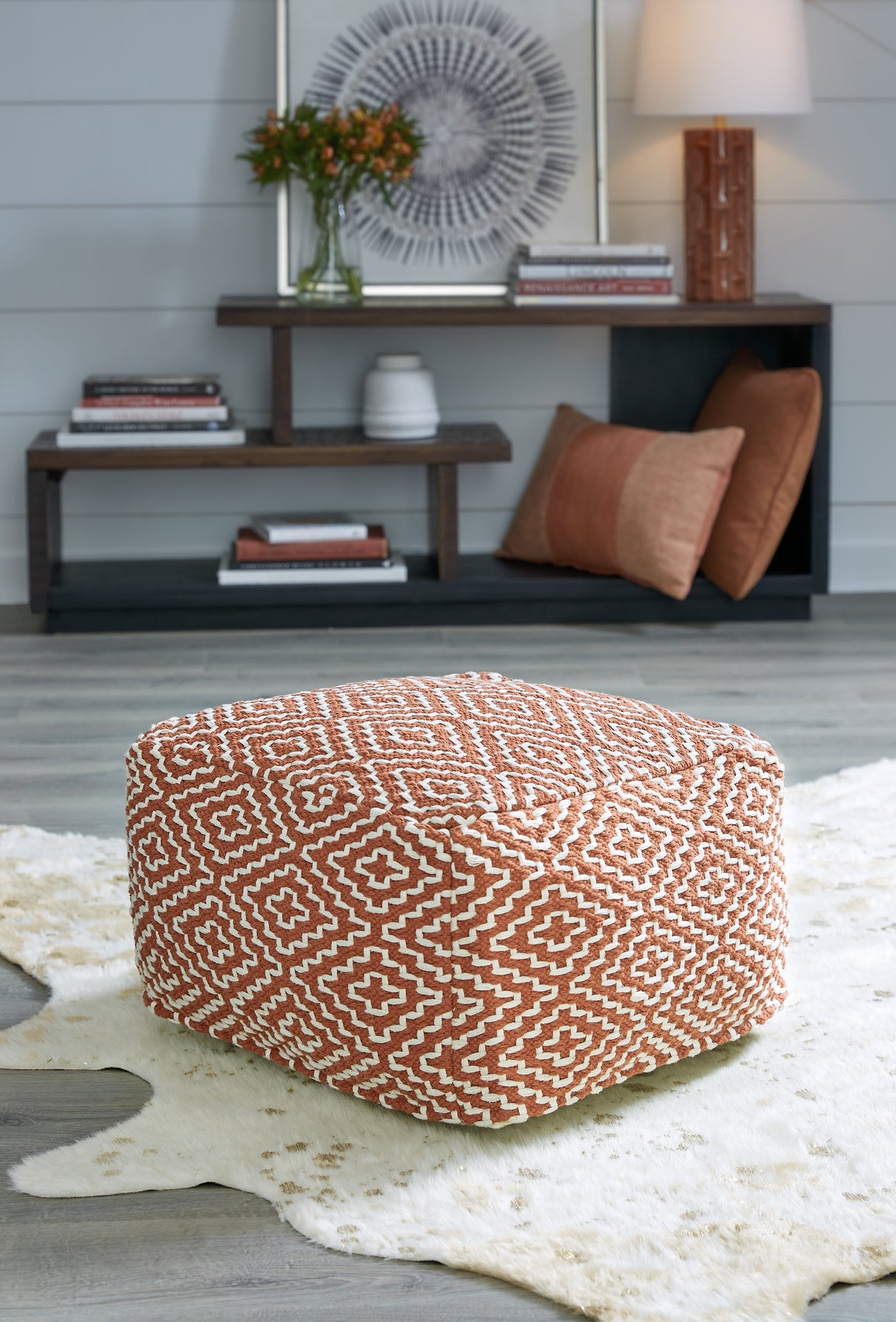 Brynnsen Rust/Ivory Pouf from Ashley - Luna Furniture