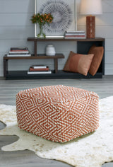 Brynnsen Rust/Ivory Pouf from Ashley - Luna Furniture
