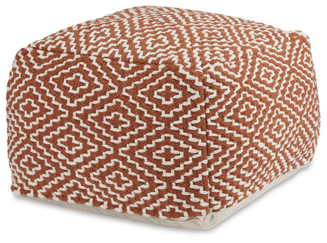 Brynnsen Rust/Ivory Pouf from Ashley - Luna Furniture