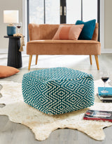 Brynnsen Teal/Ivory Pouf from Ashley - Luna Furniture