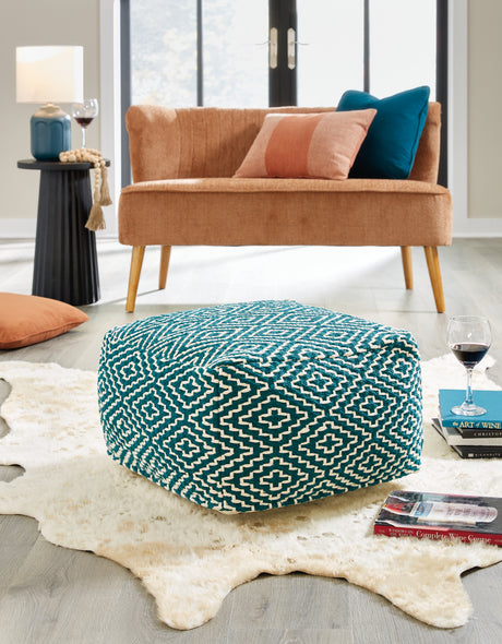 Brynnsen Teal/Ivory Pouf from Ashley - Luna Furniture